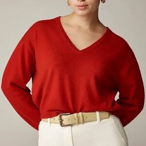 EUC J. Crew Red Cropped V Neck Cashmere Sweater